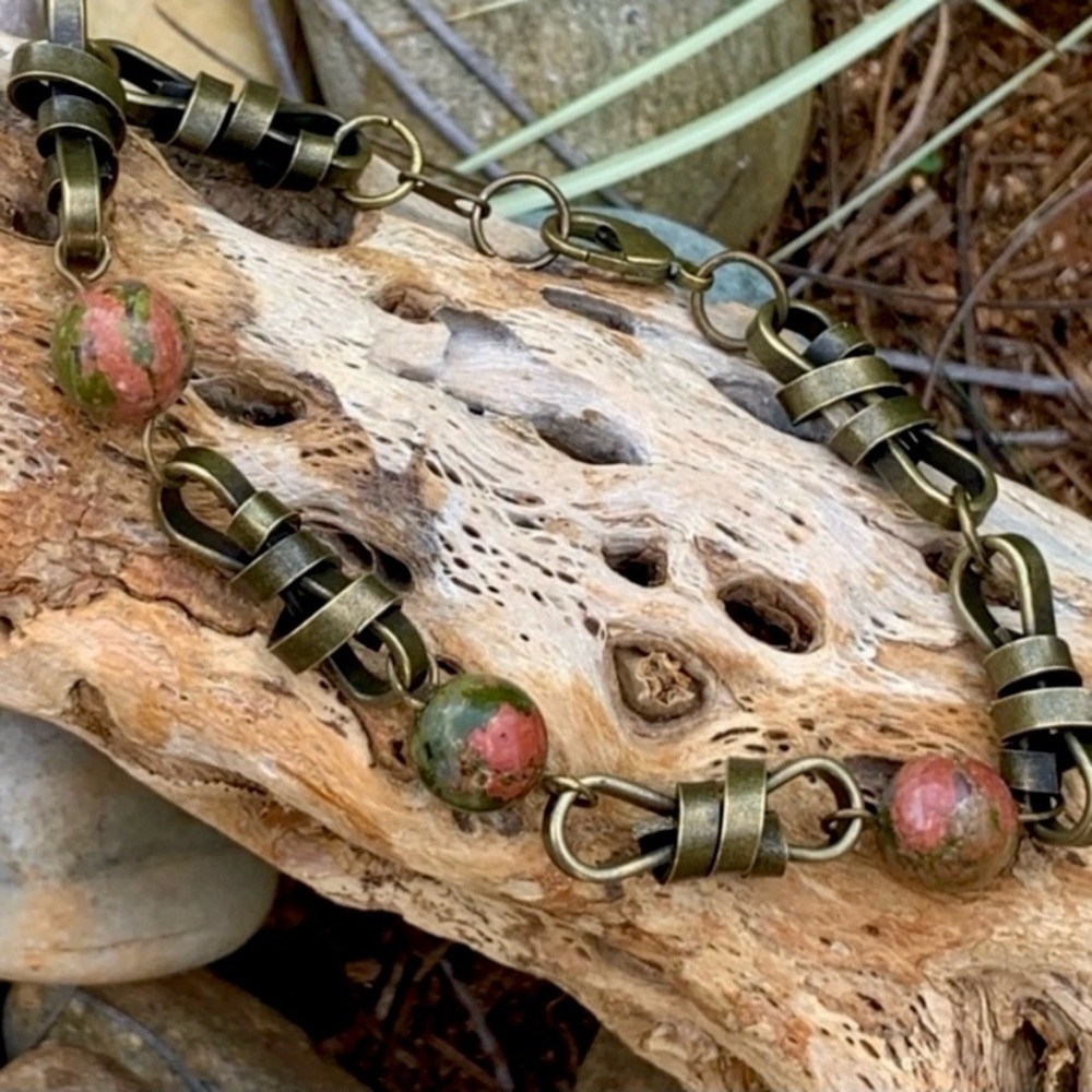 Unakite Bronze Knot Bracelet